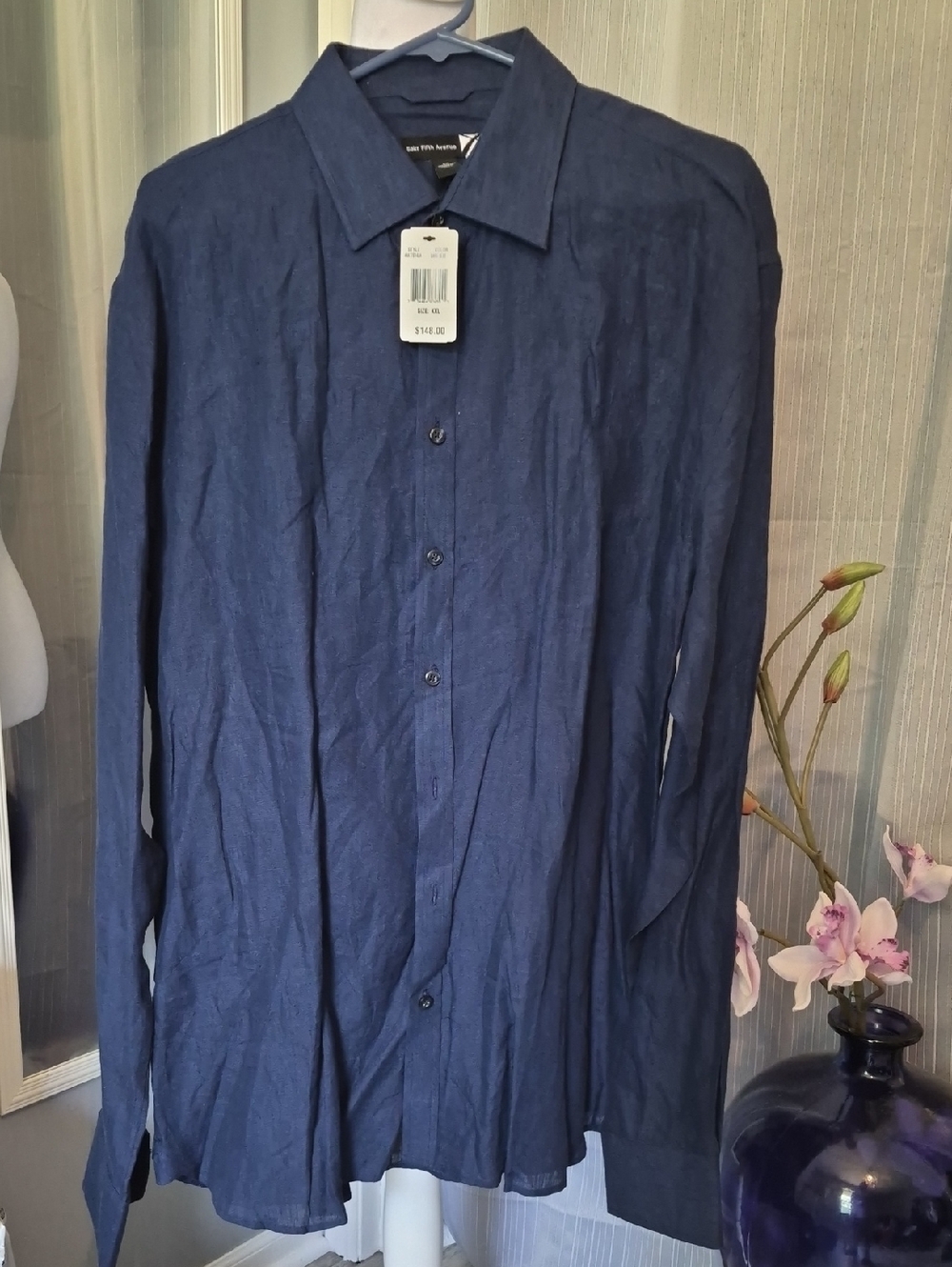 Saks Fifth Avenue Black Label Navy Button-Up Lightweight Shirt Jacket